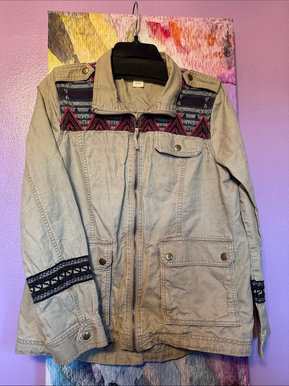 Lucky Brand Jacket with Pink & Navy Aztec Trim size L